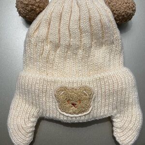 Cozy Cream Bear Knit Hat for babies/toddlers